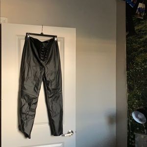 Black Leather Lace Up Pants